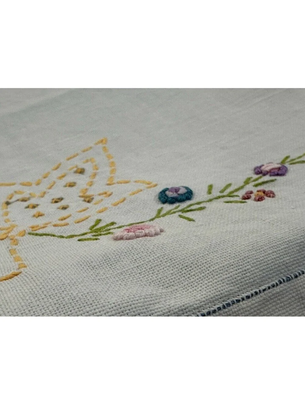 Hand Embroidered Flowers Floral Card Table Tablecloth Topper 29